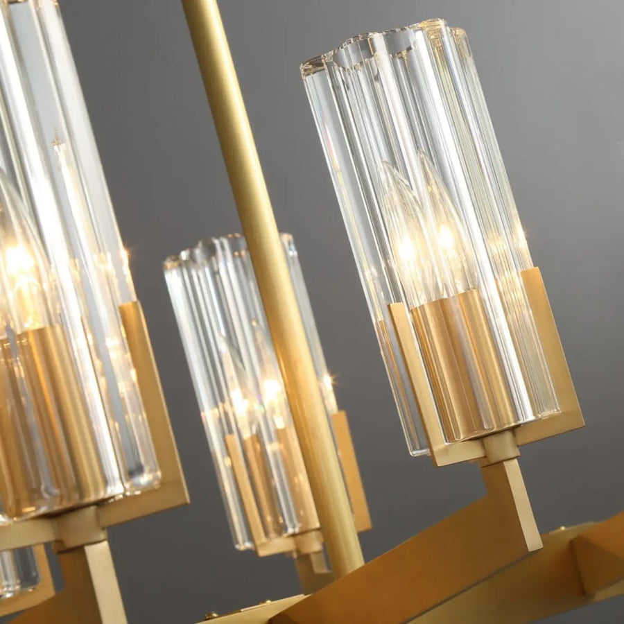Modern Luxury Linear Gold 8-Light Crystal Glass Island Light