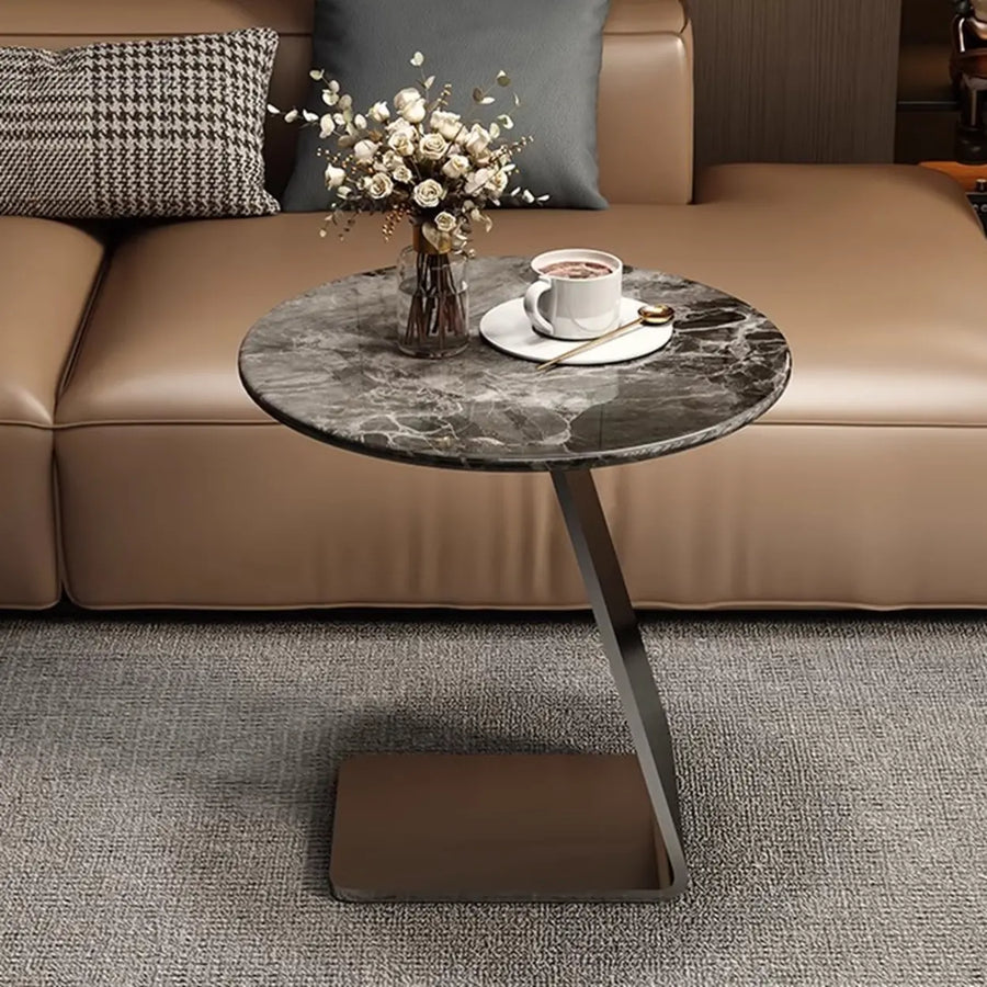 Modern Marble-Top C Table Side Table with Metal Base