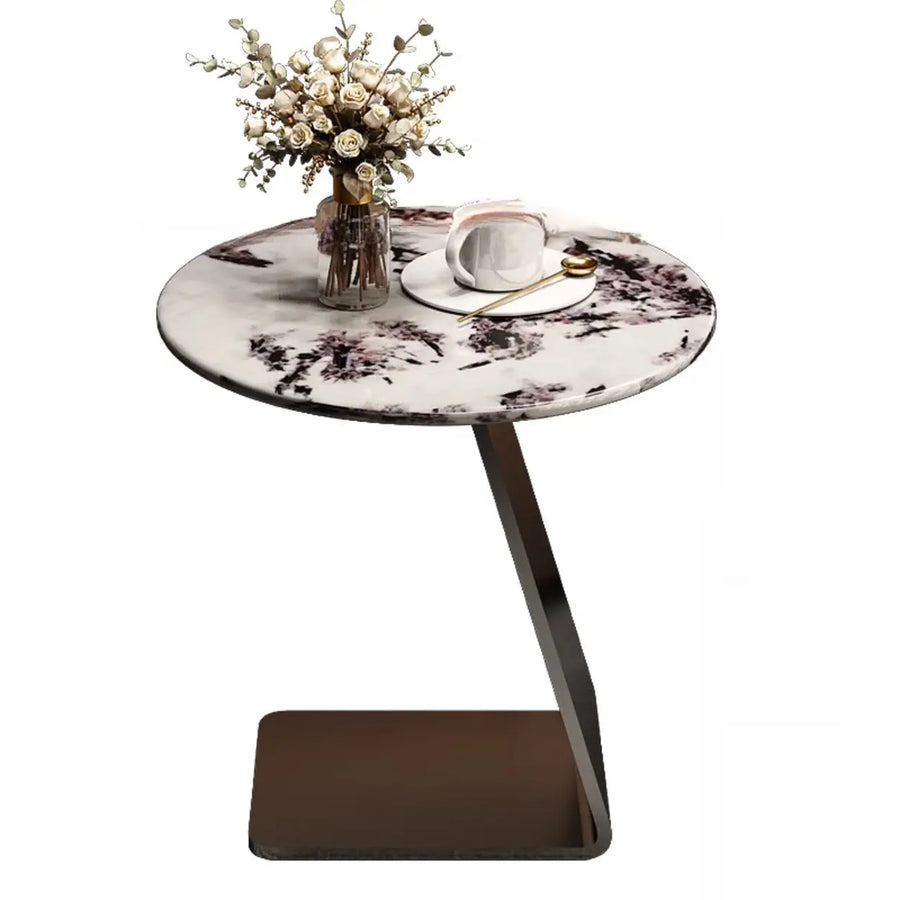 Modern Marble-Top C Table Side Table with Metal Base
