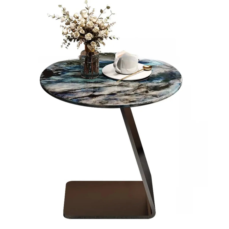 Modern Marble-Top C Table Side Table with Metal Base