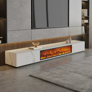 Modern Marble TV Stand Fireplace with Drawers & Lighting