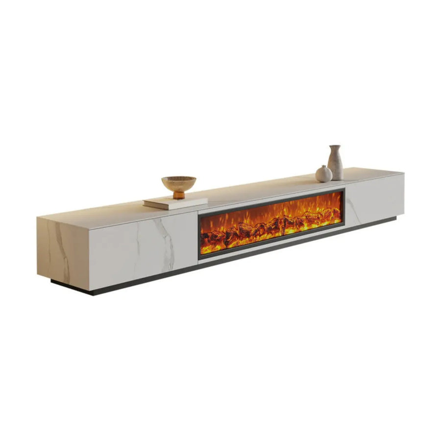 Modern Marble TV Stand Fireplace with Drawers & Lighting