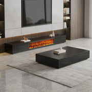 Modern Marble TV Stand Fireplace with Drawers & Lighting