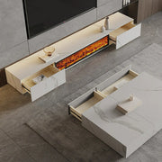Modern Marble TV Stand Fireplace with Drawers & Lighting