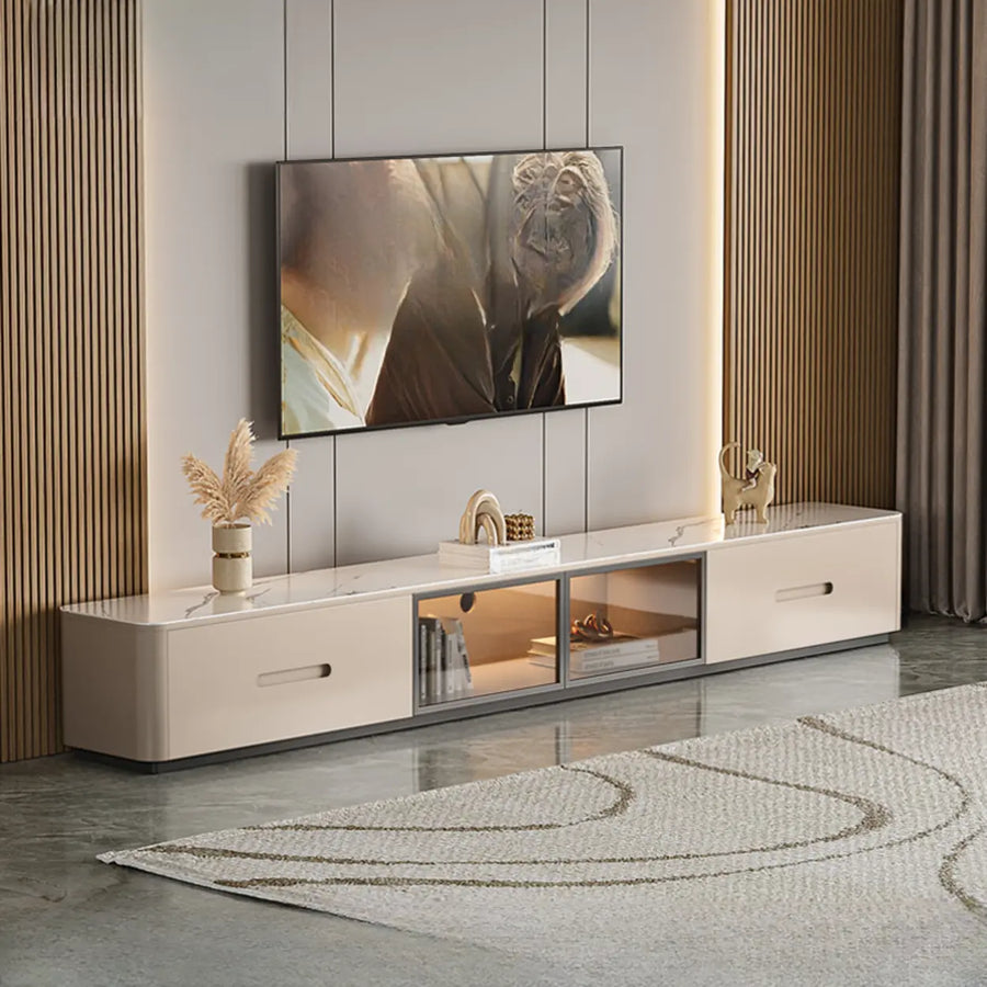 Modern Marble Wood TV Stand with Storage Ambient Lighting