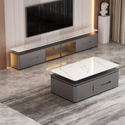 Modern Marble Wood TV Stand with Storage Ambient Lighting