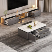 Modern Marble Wood TV Stand with Storage Ambient Lighting
