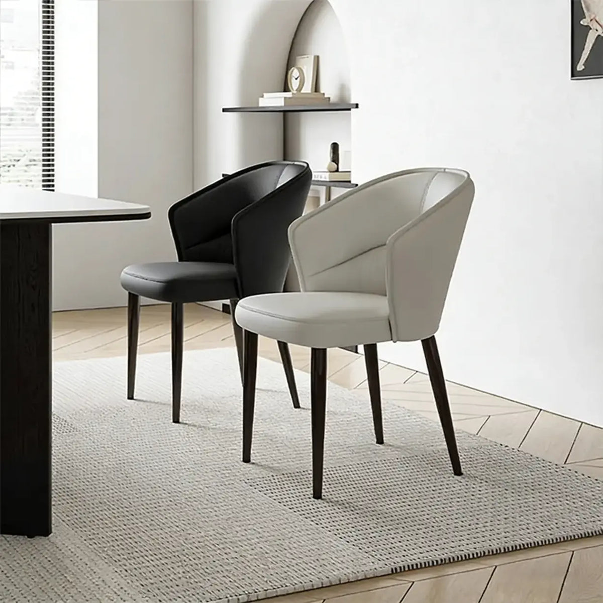 Modern Mid Back Upholstered Faux Leather Arm Dining Chair