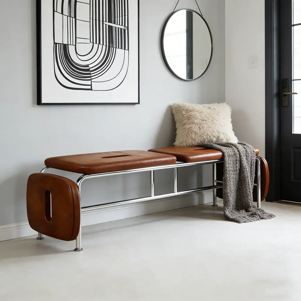 Modern Minimalist Bedroom Genuine Leather Entryway Bench