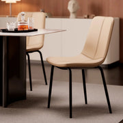 Modern Minimalist Beige Leather Dining Chair with Back