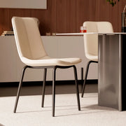 Modern Minimalist Beige Leather Dining Chair with Back