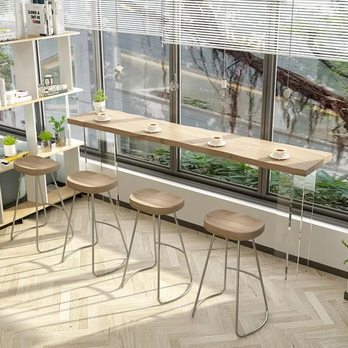 Modern Minimalist Clear Acrylic Pedestal Wood Bar Table