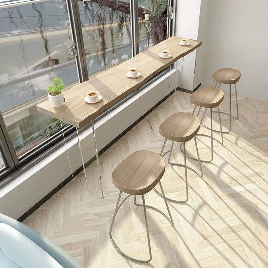 Modern Minimalist Clear Acrylic Pedestal Wood Bar Table