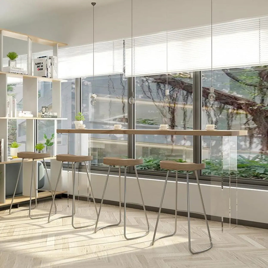 Modern Minimalist Clear Acrylic Pedestal Wood Bar Table