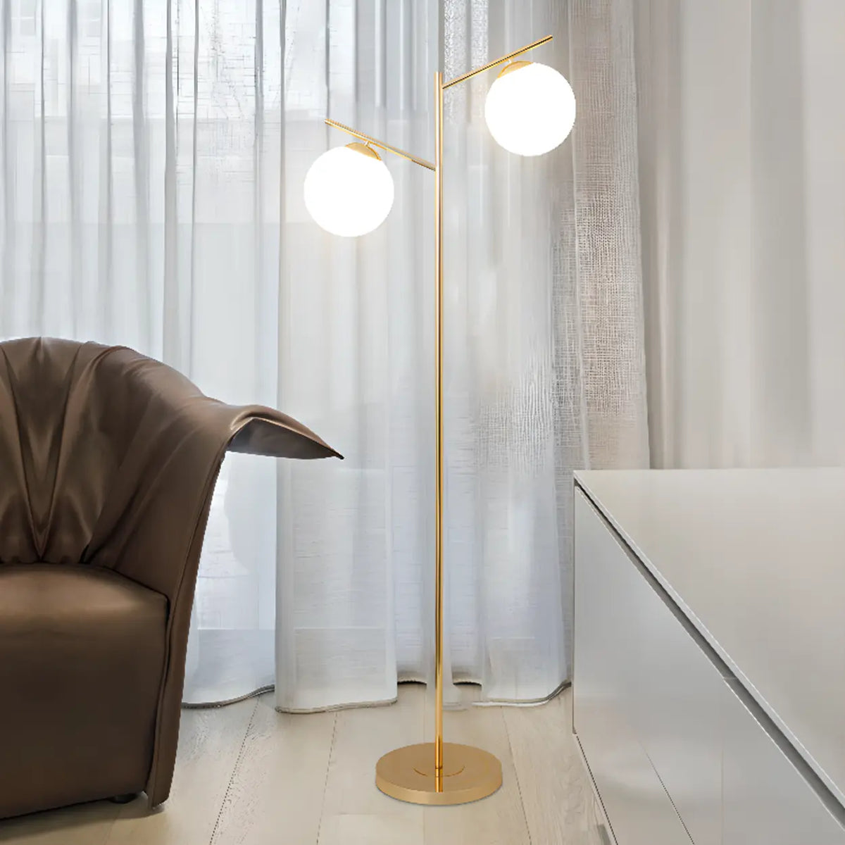 Modern Minimalist Glass Globe Circular Foot Switch Floor Lamp