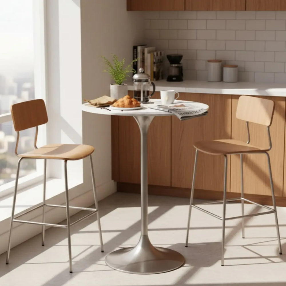 Modern Minimalist Small Round Stone Bistro Bar Table