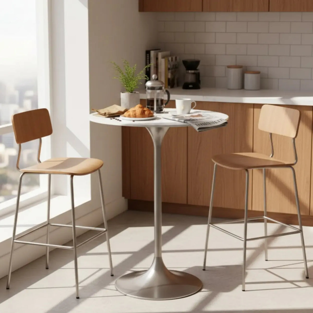 Modern Minimalist Small Round Stone Bistro Bar Table