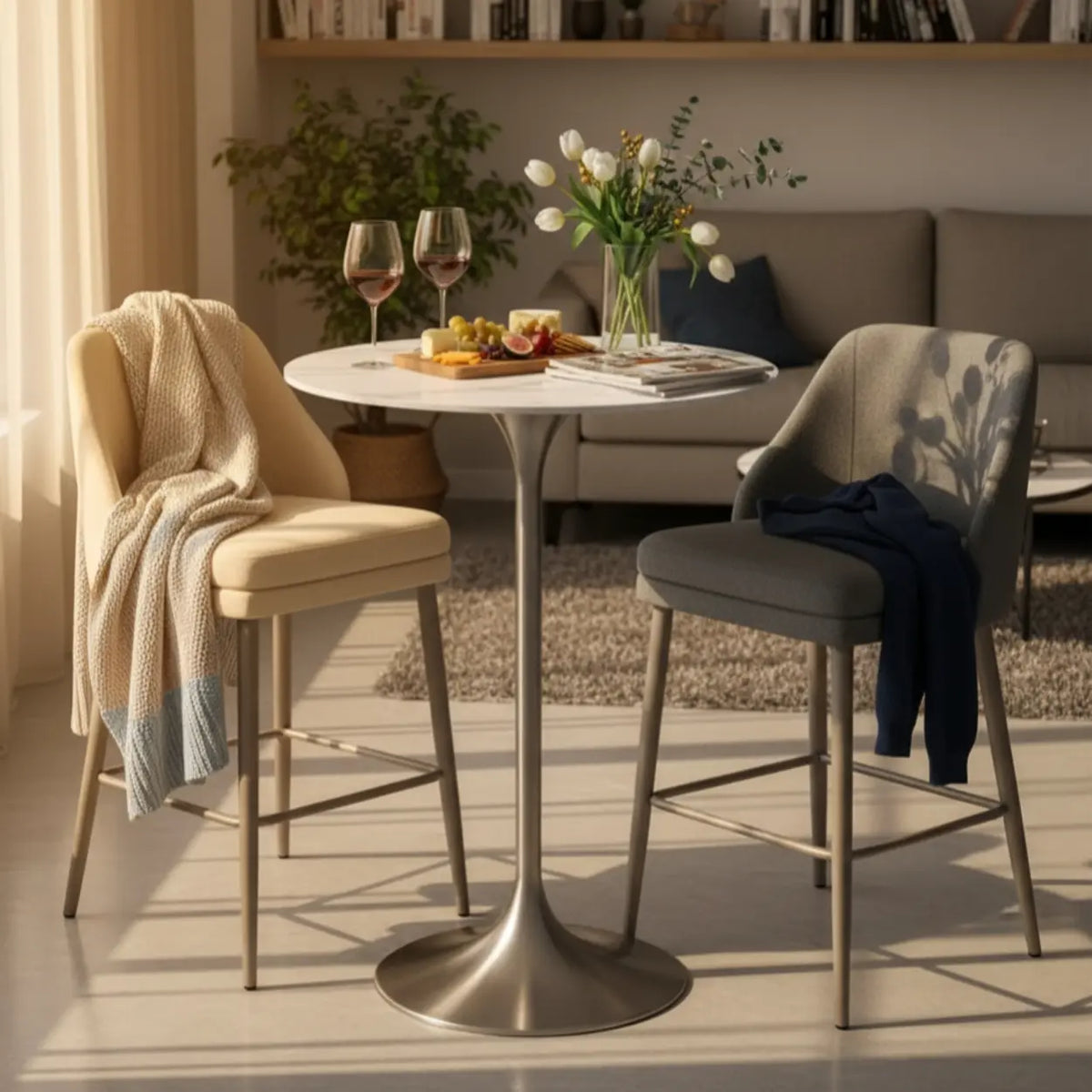 Modern Minimalist Small Round Stone Bistro Bar Table