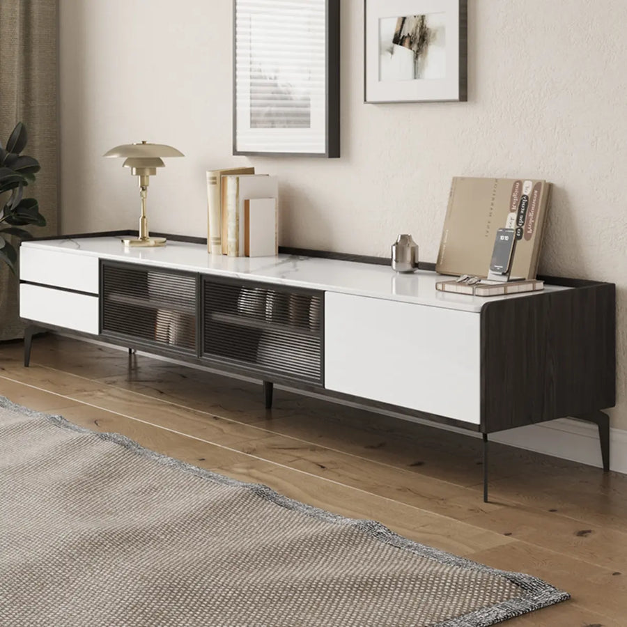 Modern Minimalist TV Stand with Drawers and Marble Top