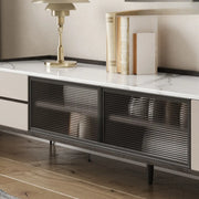 Modern Minimalist TV Stand with Drawers and Marble Top