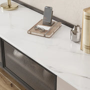 Modern Minimalist TV Stand with Drawers and Marble Top