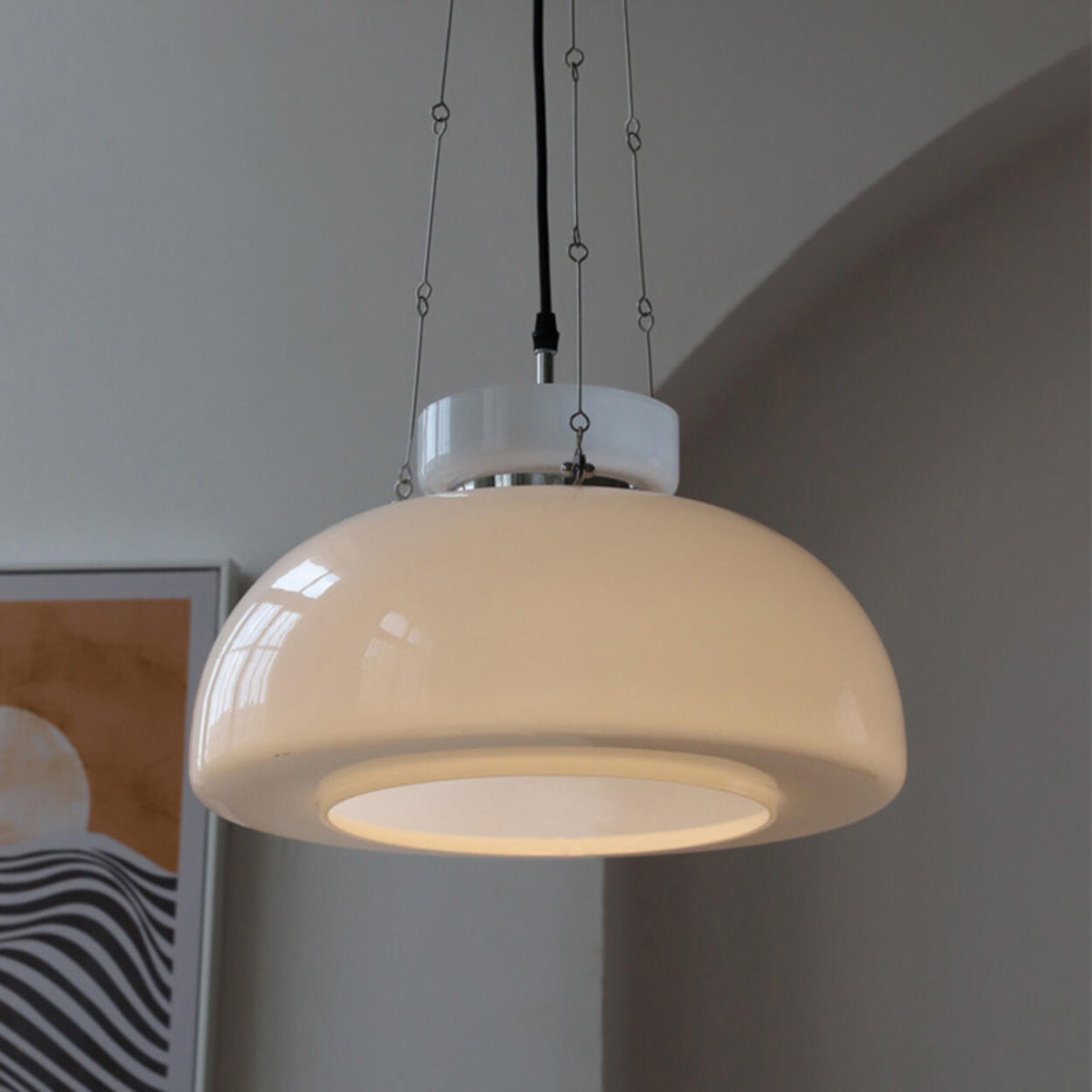 Modern Minimalist White Glass Dome Pendant Light