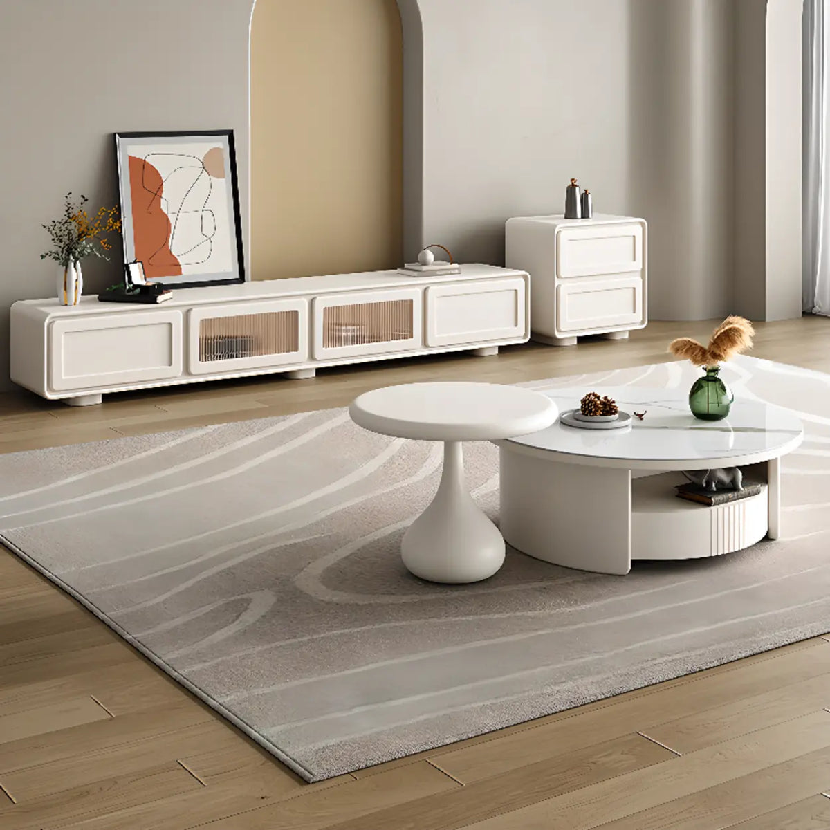 Modern Minimalist White TV Stand with Storage Cabinet