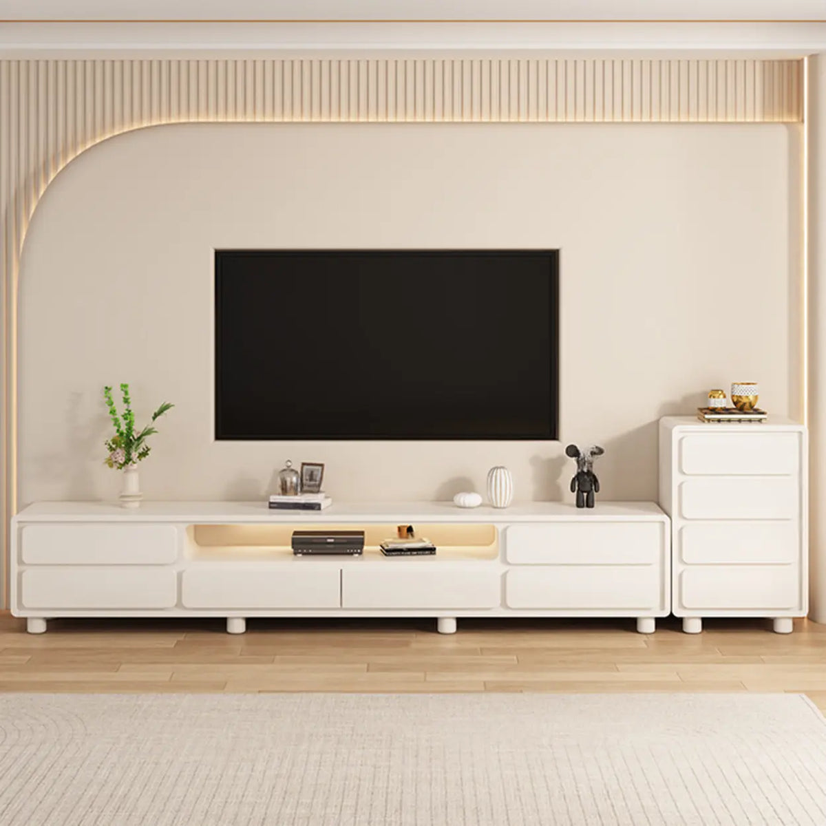 Modern Minimalist White TV Stand with Storage Drawers