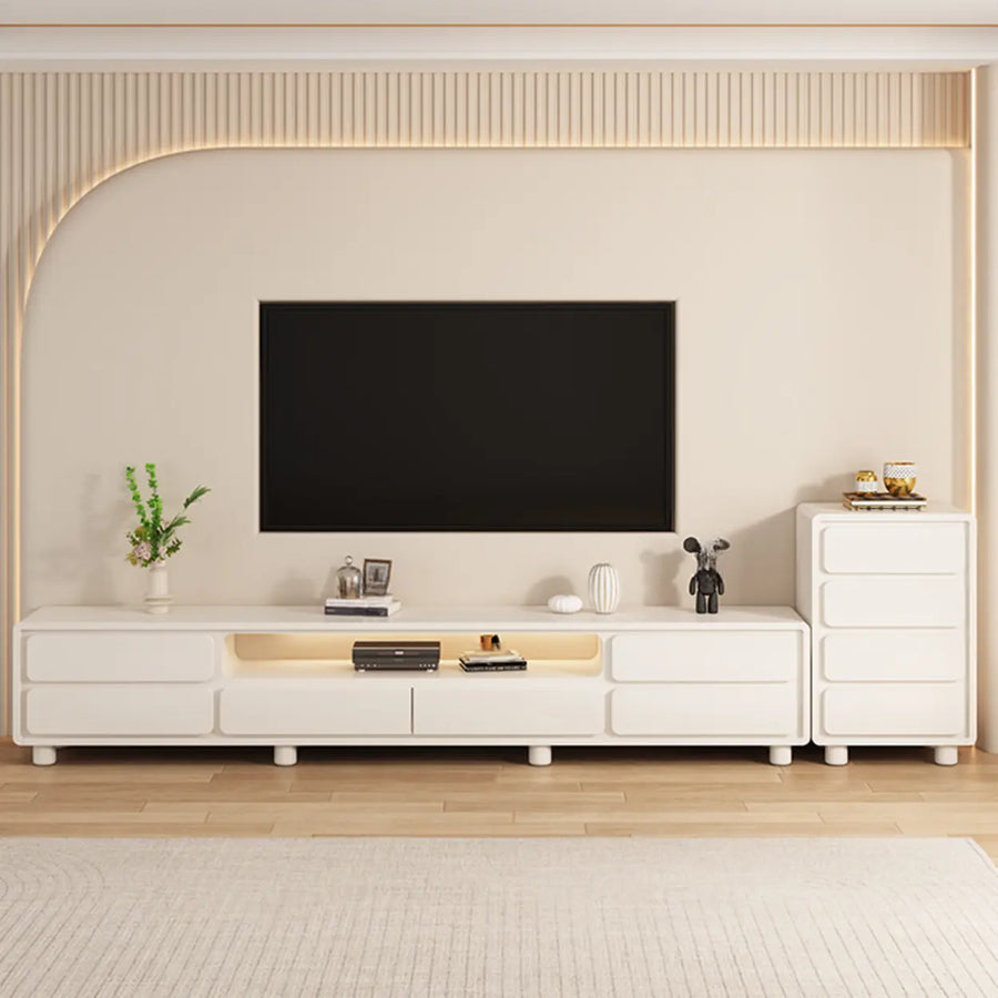 Modern Minimalist White TV Stand with Storage Drawers