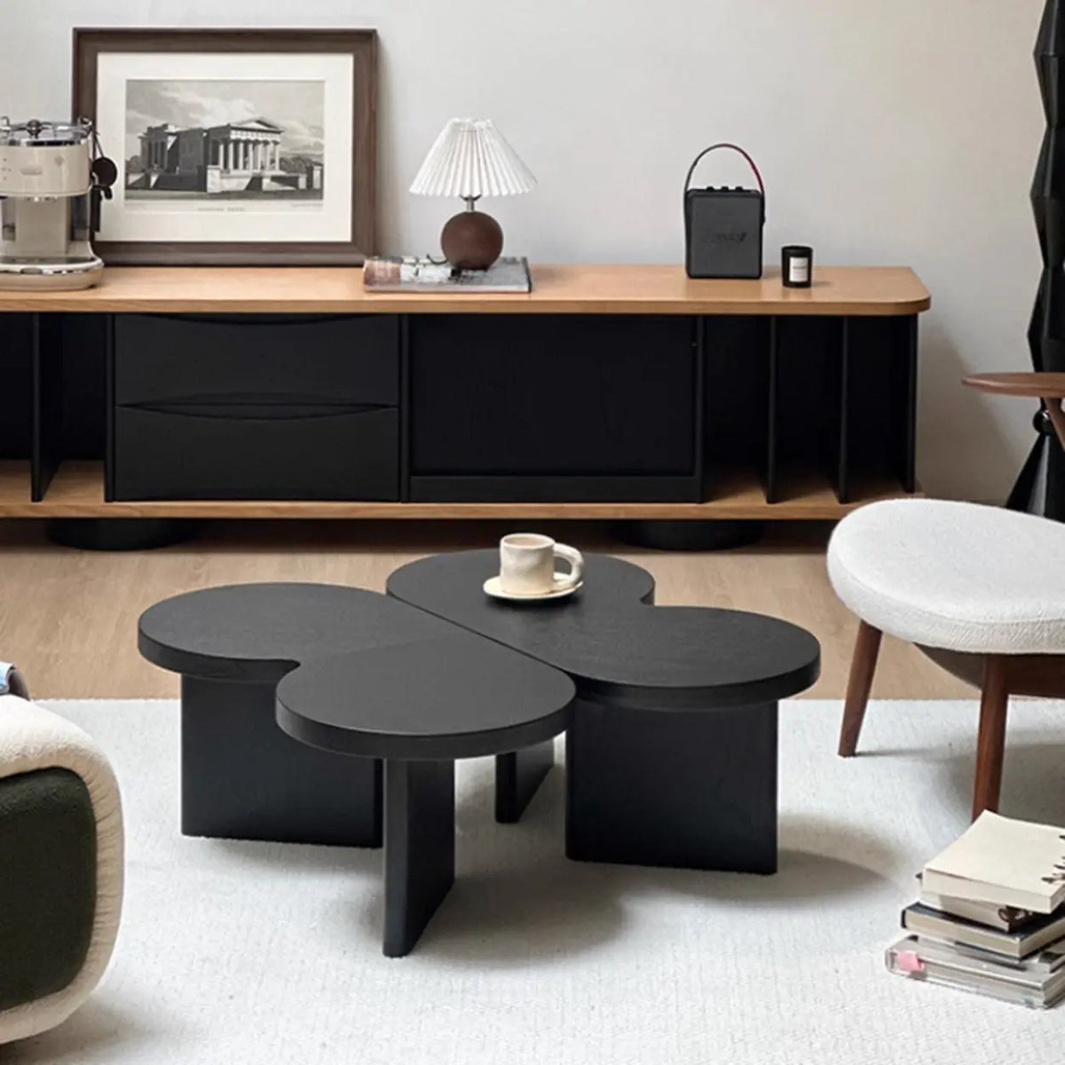 Modern Modular Black Clover Bunching Coffee Table Set of Two