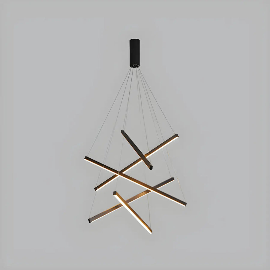 Modern Multi-Rod Geometric Black Chandelier Living Room