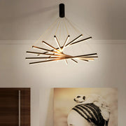 Modern Multi-Rod Geometric Black Chandelier Living Room