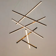 Modern Multi-Rod Geometric Black Chandelier Living Room