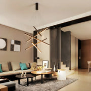 Modern Multi-Rod Geometric Black Chandelier Living Room