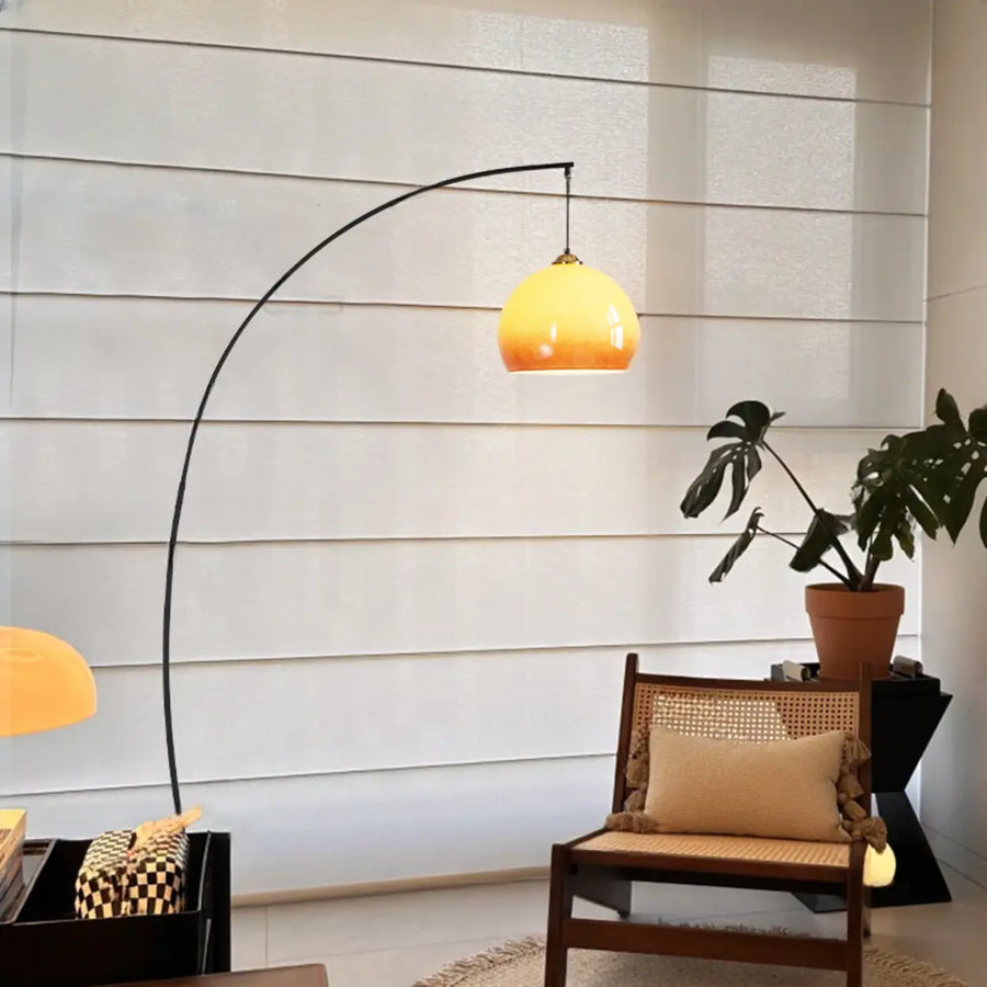 Modern Orange Amber Dome Arc Floor Lamp For Living Room