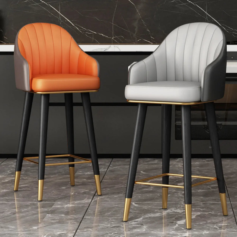 Modern Swivel Leather Upholstered Bucket Bar Stool