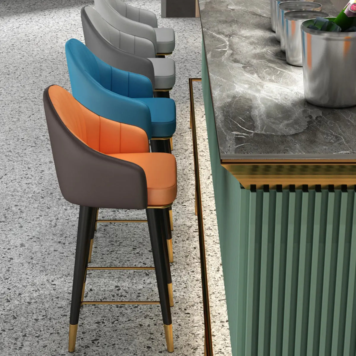 Modern Swivel Leather Upholstered Bucket Bar Stool