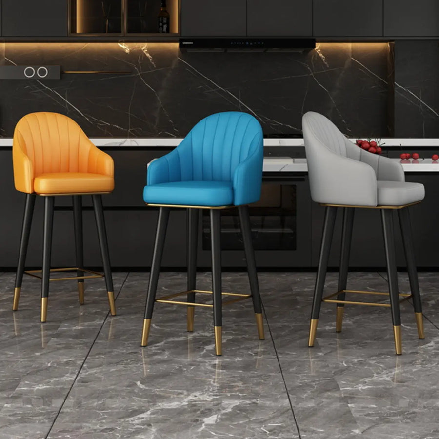 Modern Swivel Leather Upholstered Bucket Bar Stool