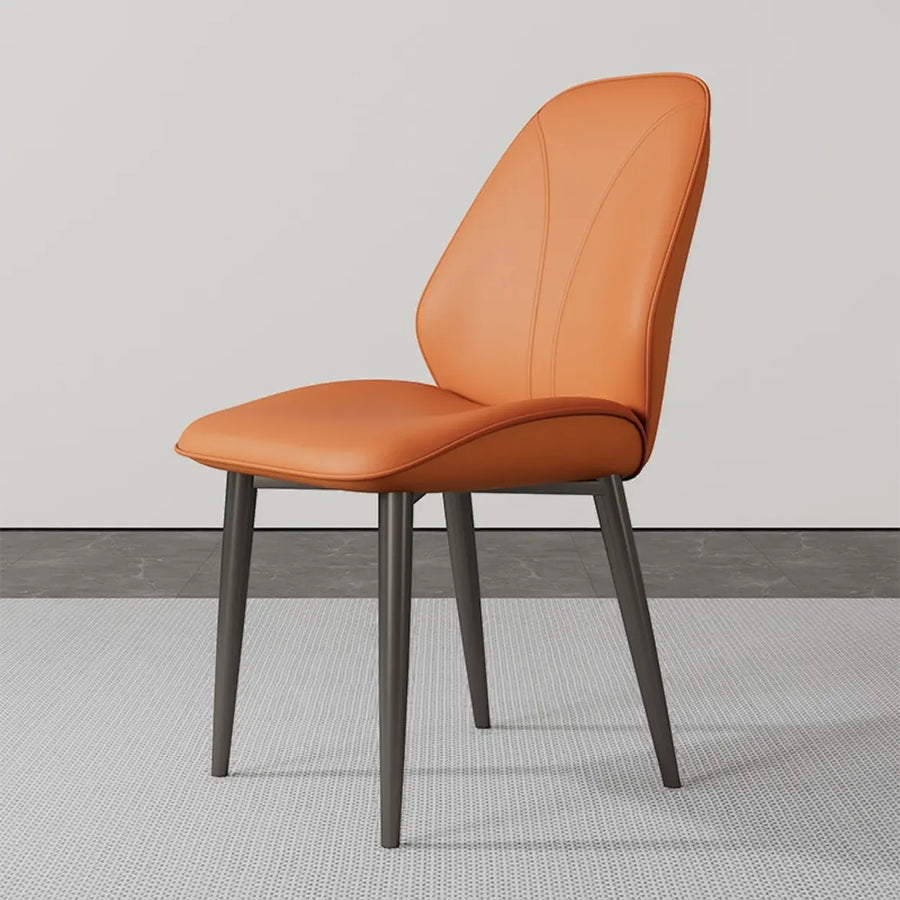 Modern Orange Upholstered Solid Back Leather Dining Chairs