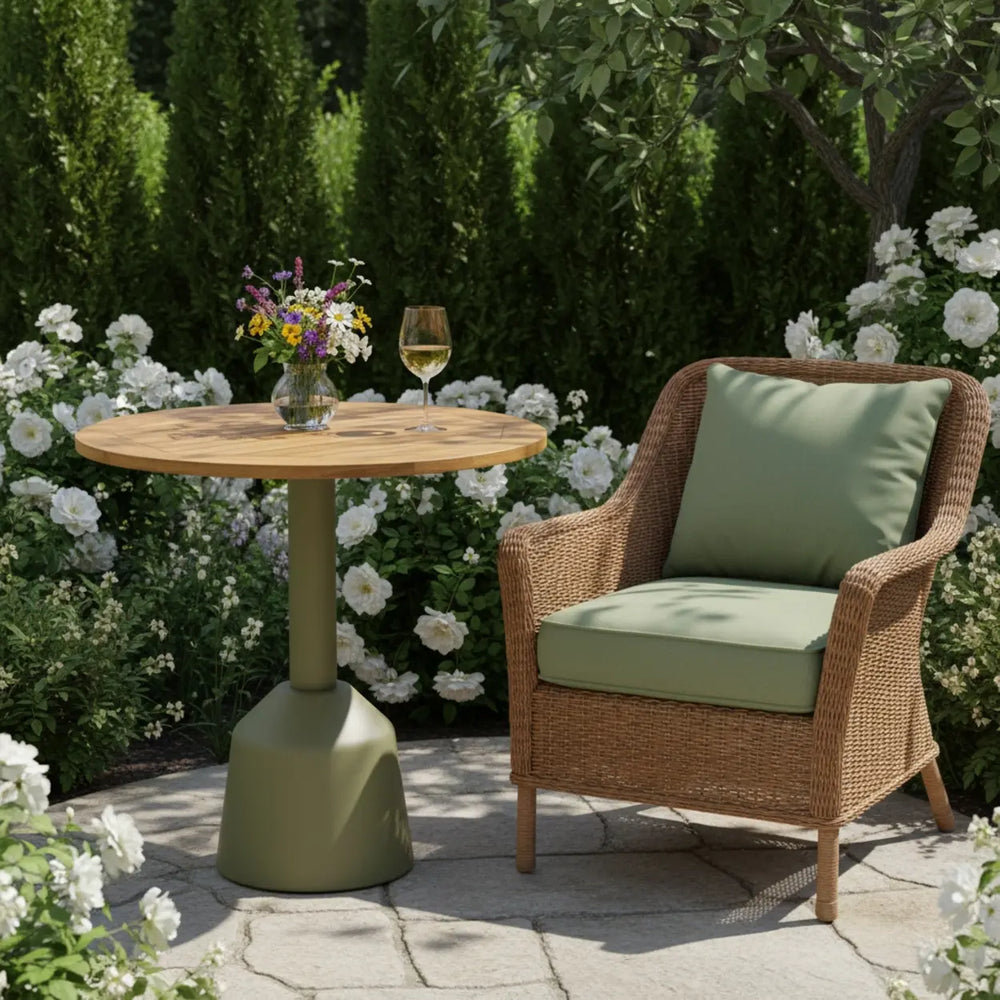 Modern Outdoor Round Teak Wood Green Balcony Patio Table