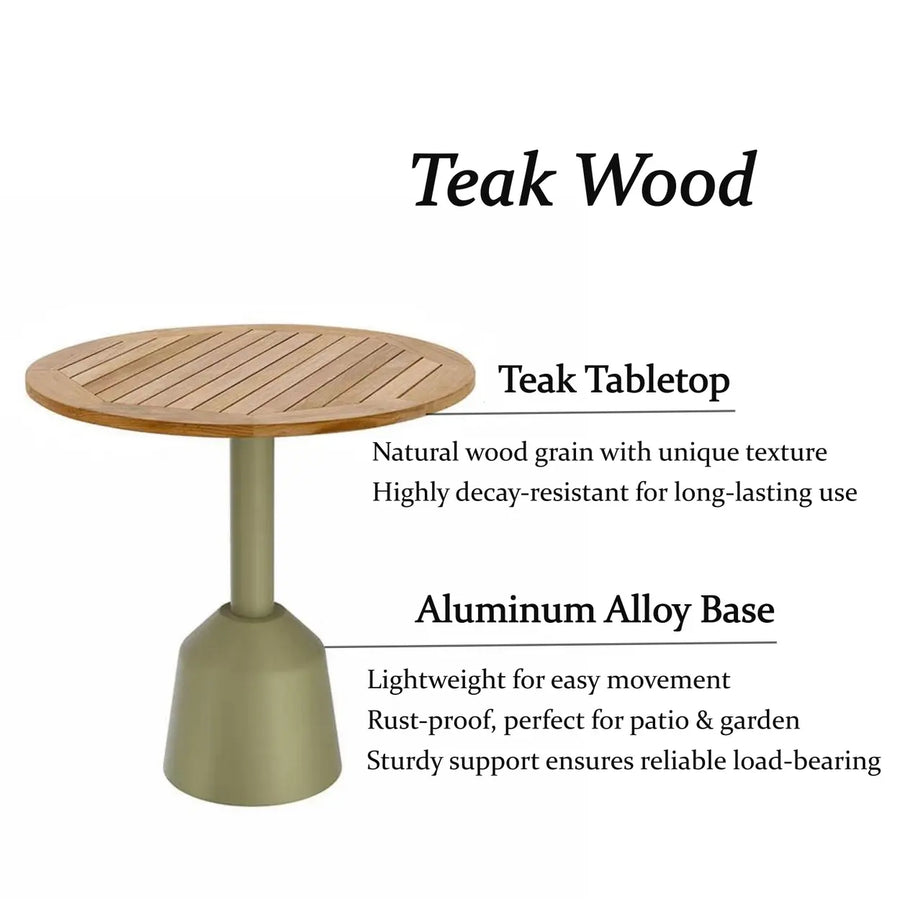Modern Outdoor Round Teak Wood Green Balcony Patio Table