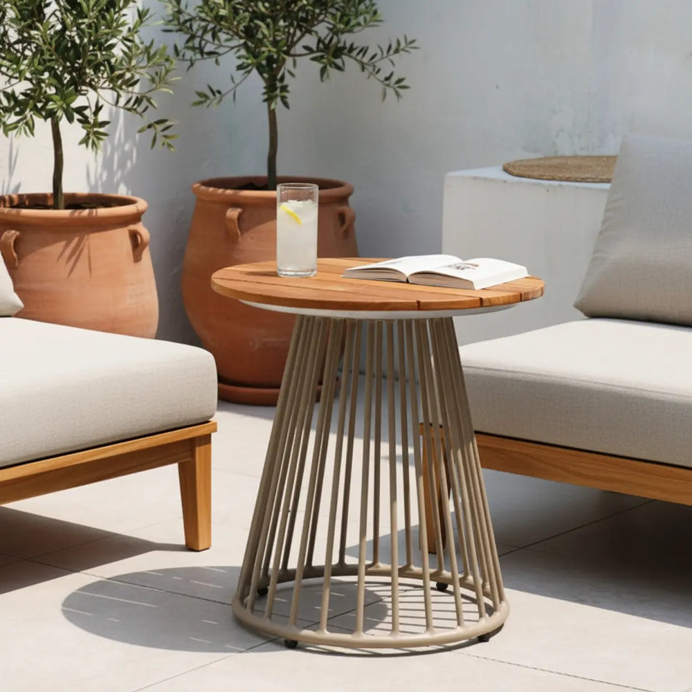 Modern Outdoor Small Round Solid Teak Patio Coffee Table