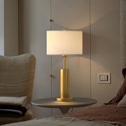 Modern Plug-in Barrel Fabric Shade Metal Table Lamp