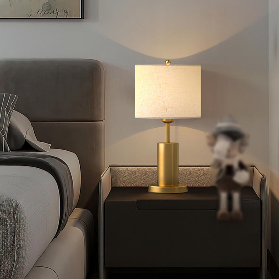 Modern Plug-in Barrel Fabric Shade Metal Table Lamp