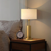 Modern Plug-in Barrel Fabric Shade Metal Table Lamp