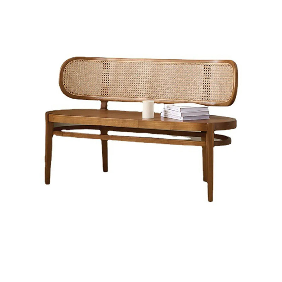 Modern Rattan-Back Wooden Bench for Stylish Home Décor