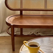 Modern Rattan-Back Wooden Bench for Stylish Home Décor