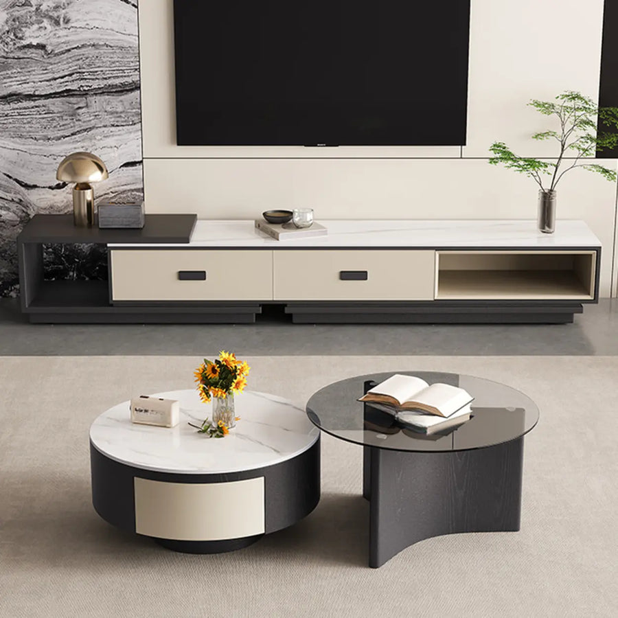 Modern Rectangle Marble Top TV Stand with Drawers
