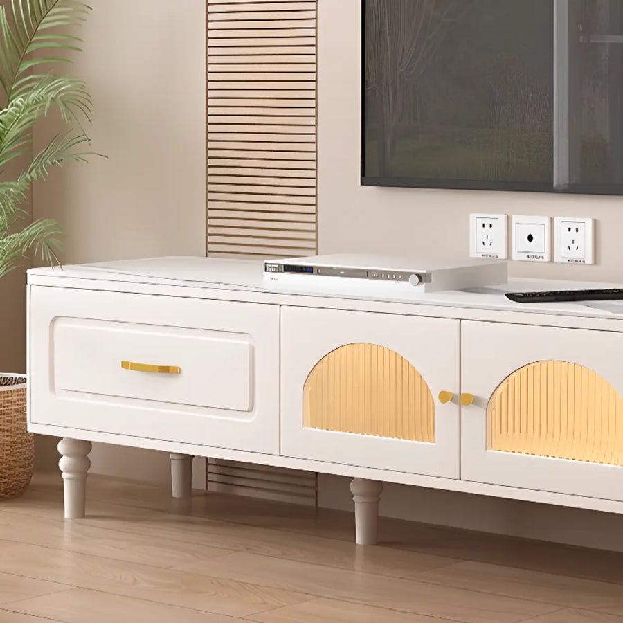 Modern Rectangle White TV Stand with Storage Drawers