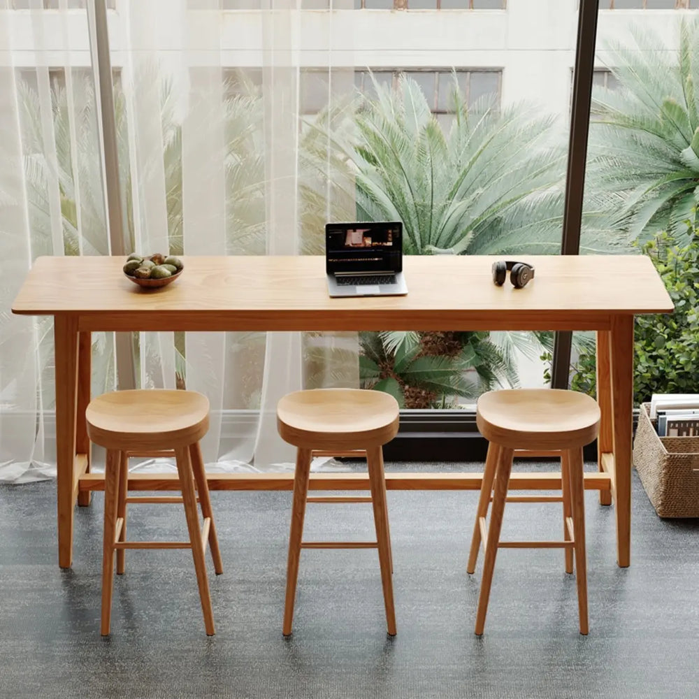 Modern Rectangular Natural Wood Bar Table With Footrest